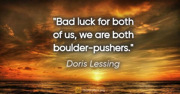 Doris Lessing quote: "Bad luck for both of us, we are both boulder-pushers."