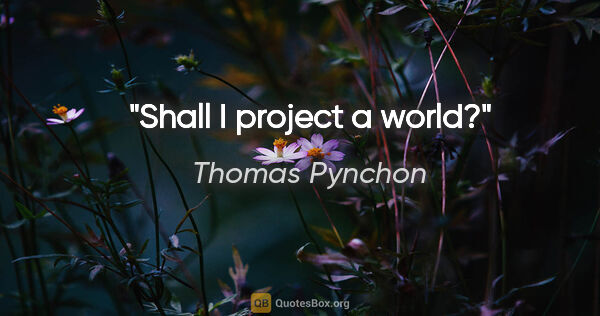 Thomas Pynchon quote: "Shall I project a world?"