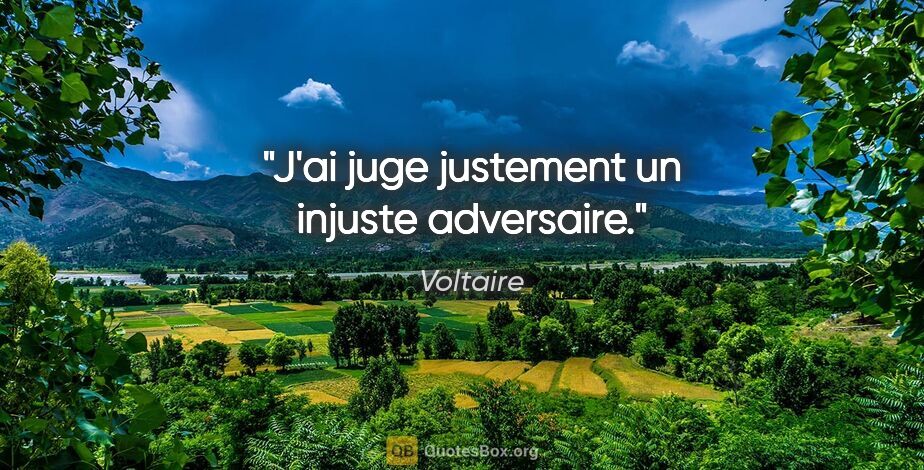 Voltaire citation: "J'ai juge justement un injuste adversaire."
