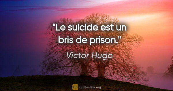 Victor Hugo citation: "Le suicide est un bris de prison."
