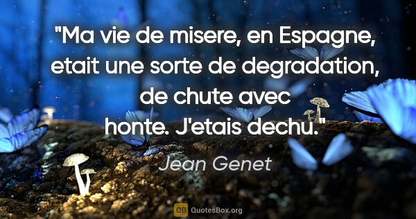 Jean Genet citation: "Ma vie de misere, en Espagne, etait une sorte de degradation,..."