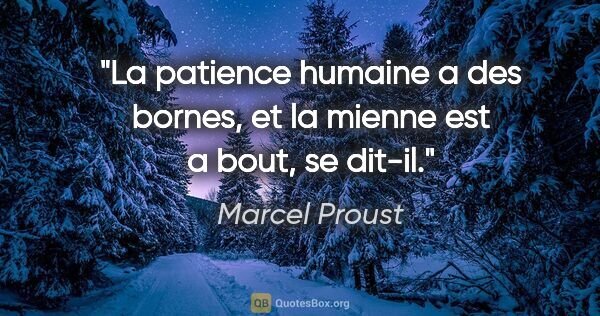 Marcel Proust citation: "La patience humaine a des bornes, et la mienne est a bout, se..."