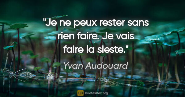 Yvan Audouard citation: "Je ne peux rester sans rien faire. Je vais faire la sieste."