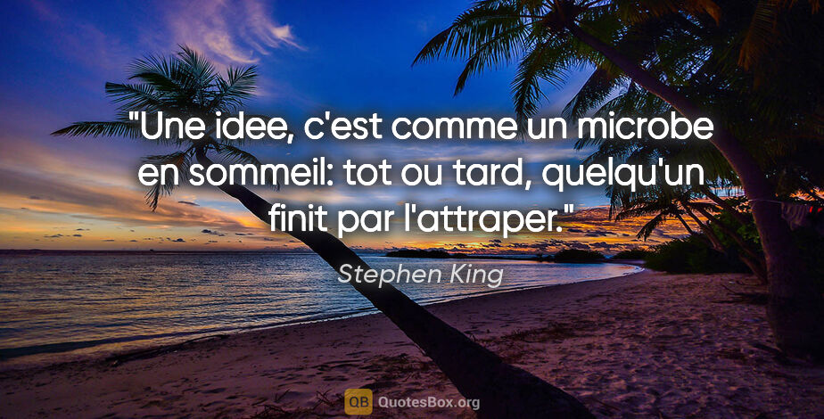 Stephen King citation: "Une idee, c'est comme un microbe en sommeil: tot ou tard,..."