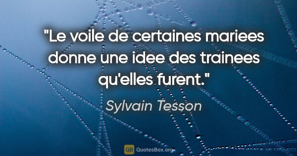 Sylvain Tesson citation: "Le voile de certaines mariees donne une idee des trainees..."