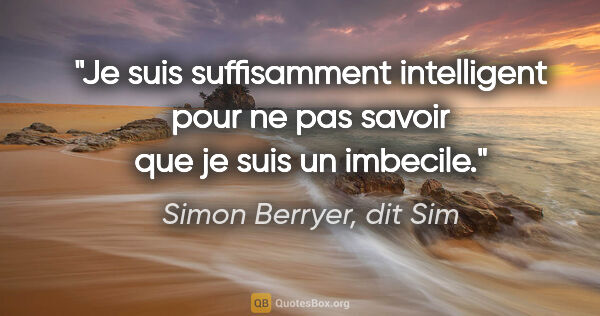 Simon Berryer, dit Sim citation: "Je suis suffisamment intelligent pour ne pas savoir que je..."