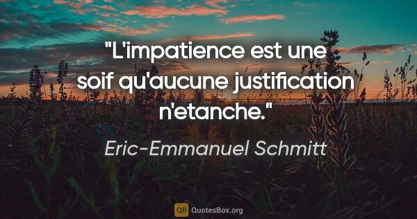 Eric-Emmanuel Schmitt citation: "L'impatience est une soif qu'aucune justification n'etanche."