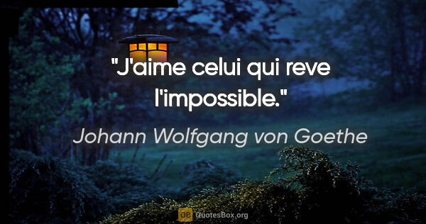 Johann Wolfgang von Goethe citation: "J'aime celui qui reve l'impossible."