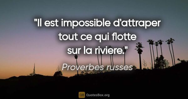 Proverbes russes citation: "Il est impossible d'attraper tout ce qui flotte sur la riviere."