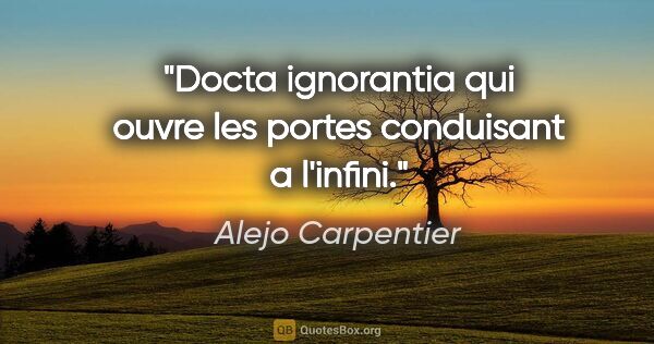 Alejo Carpentier citation: "Docta ignorantia qui ouvre les portes conduisant a l'infini."