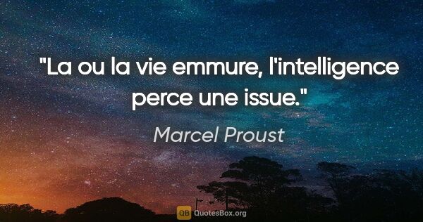 Marcel Proust citation: "La ou la vie emmure, l'intelligence perce une issue."