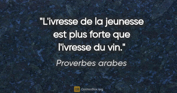 Proverbes arabes citation: "L'ivresse de la jeunesse est plus forte que l'ivresse du vin."