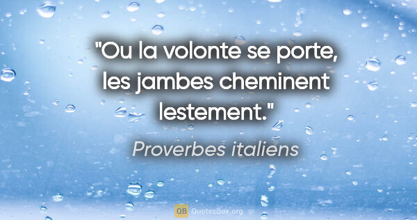Proverbes italiens citation: "Ou la volonte se porte, les jambes cheminent lestement."
