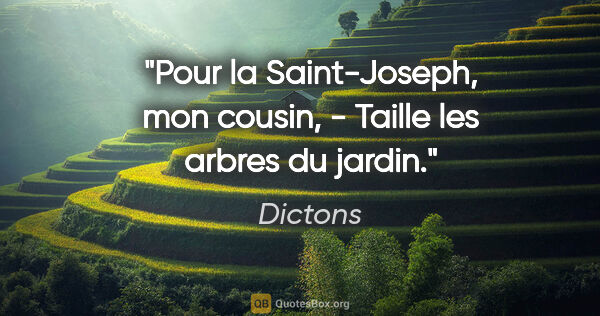 Dictons citation: "Pour la Saint-Joseph, mon cousin, - Taille les arbres du jardin."