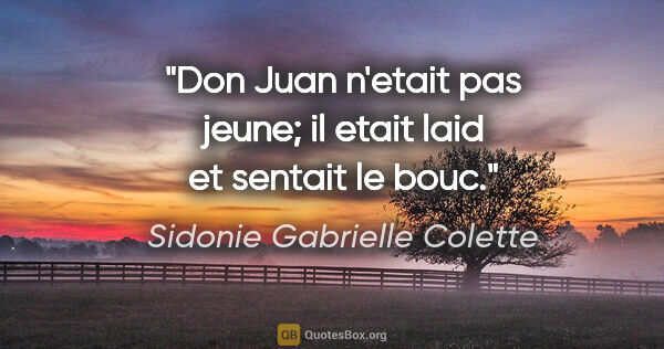 Sidonie Gabrielle Colette citation: "Don Juan n'etait pas jeune; il etait laid et sentait le bouc."