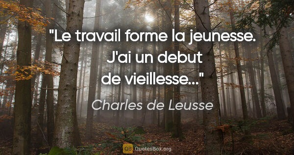 Charles de Leusse citation: "Le travail forme la jeunesse.  J'ai un debut de vieillesse..."