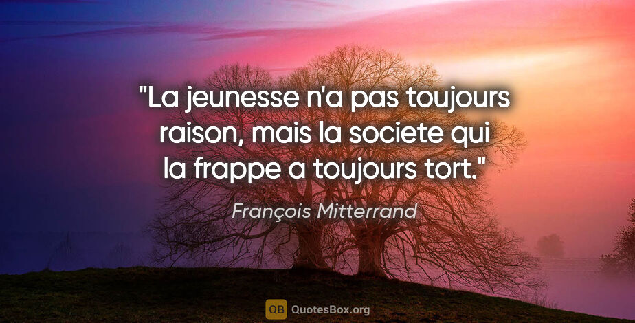 François Mitterrand citation: "La jeunesse n'a pas toujours raison, mais la societe qui la..."