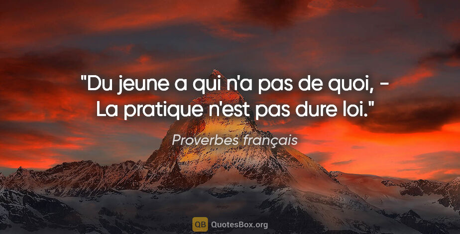 Proverbes français citation: "Du jeune a qui n'a pas de quoi, - La pratique n'est pas dure loi."