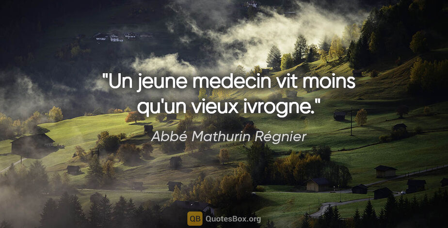 Abbé Mathurin Régnier citation: "Un jeune medecin vit moins qu'un vieux ivrogne."