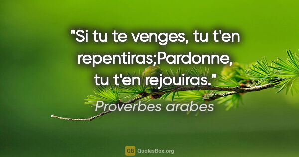 Proverbes arabes citation: "Si tu te venges, tu t'en repentiras;Pardonne, tu t'en rejouiras."