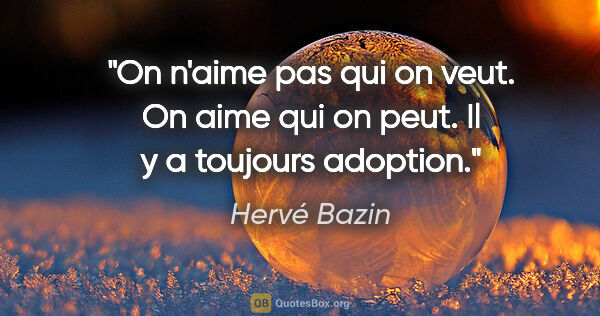 Hervé Bazin citation: "On n'aime pas qui on veut. On aime qui on peut. Il y a..."