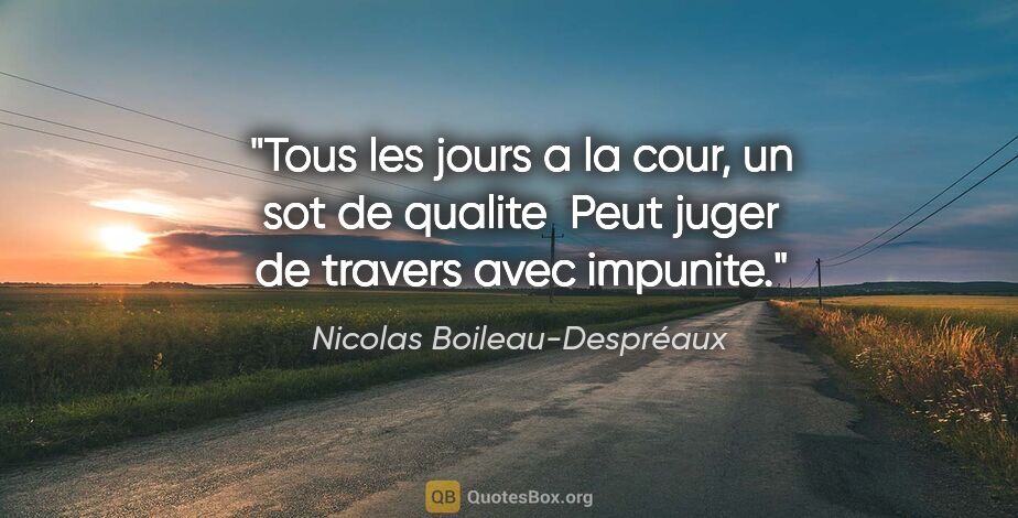 Nicolas Boileau-Despréaux citation: "Tous les jours a la cour, un sot de qualite  Peut juger de..."
