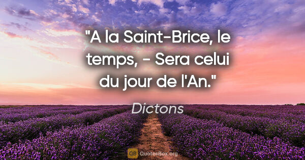 Dictons citation: "A la Saint-Brice, le temps, - Sera celui du jour de l'An."
