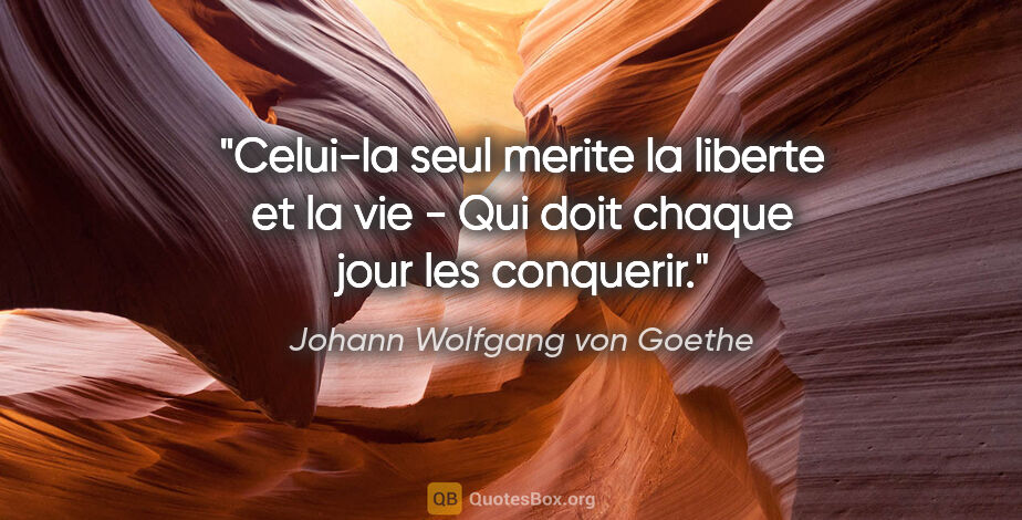 Johann Wolfgang von Goethe citation: "Celui-la seul merite la liberte et la vie - Qui doit chaque..."