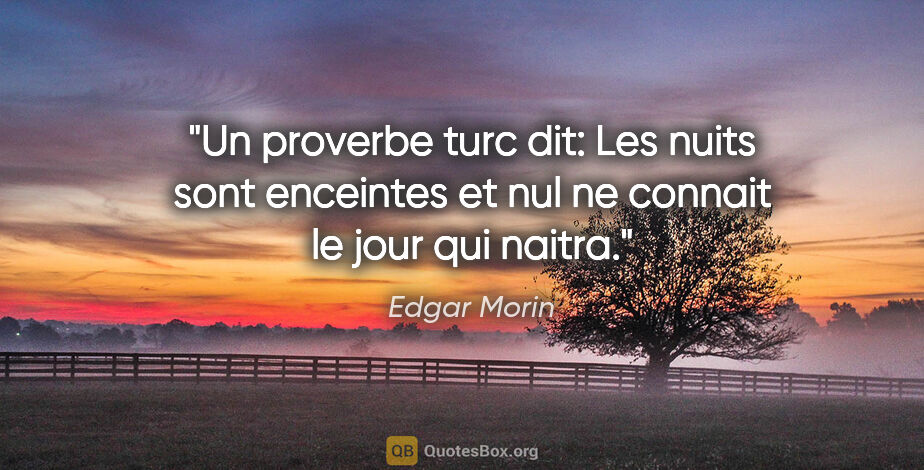 Edgar Morin citation: "Un proverbe turc dit: «Les nuits sont enceintes et nul ne..."