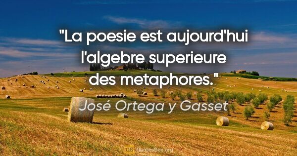 José Ortega y Gasset citation: "La poesie est aujourd'hui l'algebre superieure des metaphores."