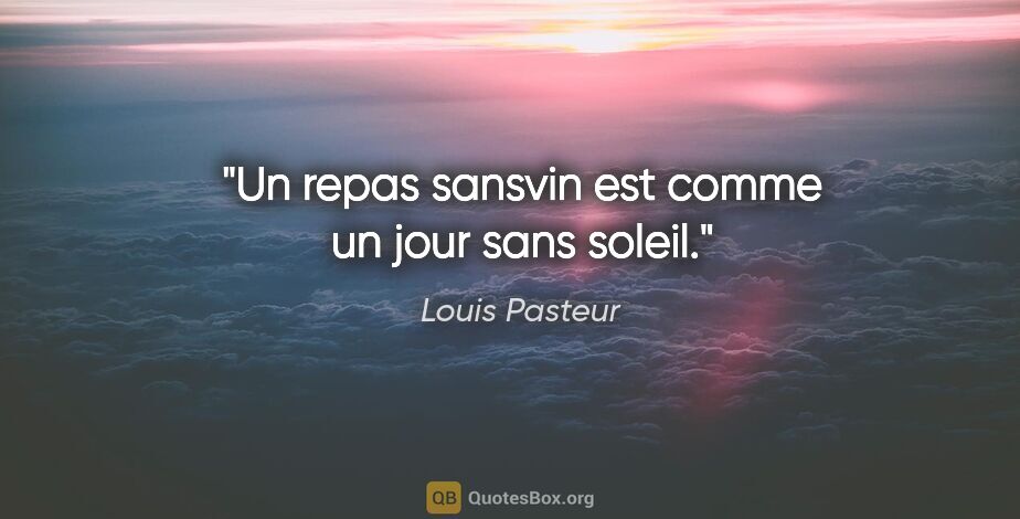 Louis Pasteur citation: "Un repas sansvin est comme un jour sans soleil."