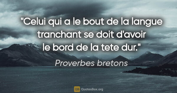 Proverbes bretons citation: "Celui qui a le bout de la langue tranchant se doit d'avoir le..."