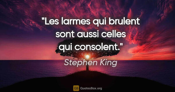 Stephen King citation: "Les larmes qui brulent sont aussi celles qui consolent."