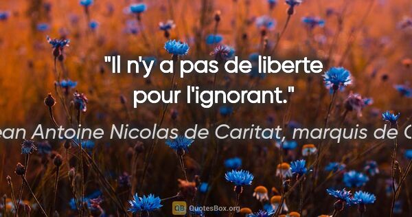 Marie Jean Antoine Nicolas de Caritat, marquis de Condorcet citation: "Il n'y a pas de liberte pour l'ignorant."