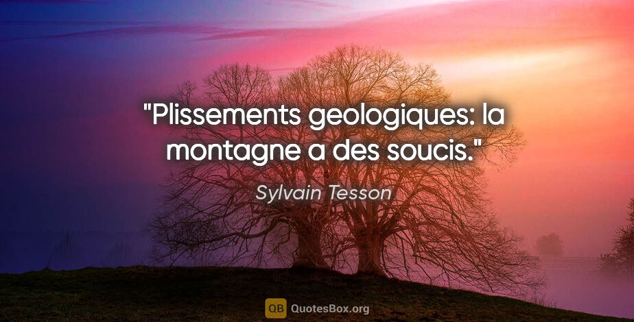 Sylvain Tesson citation: "Plissements geologiques: la montagne a des soucis."