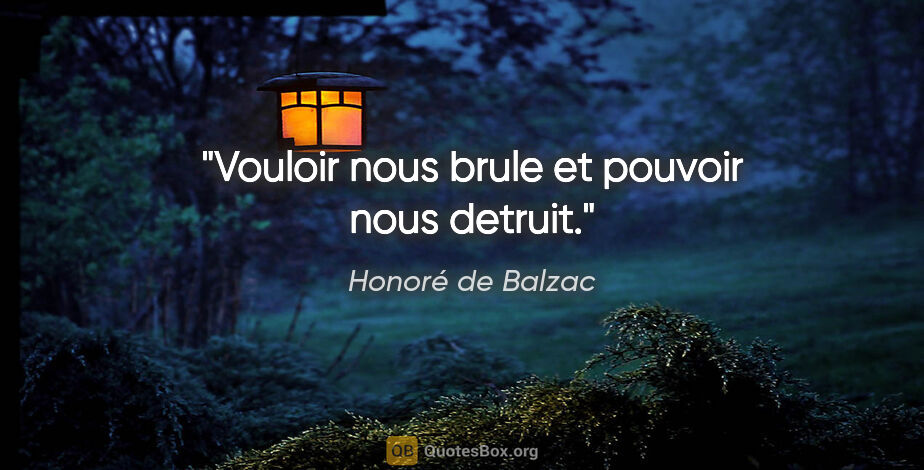 Honoré de Balzac citation: "Vouloir nous brule et pouvoir nous detruit."