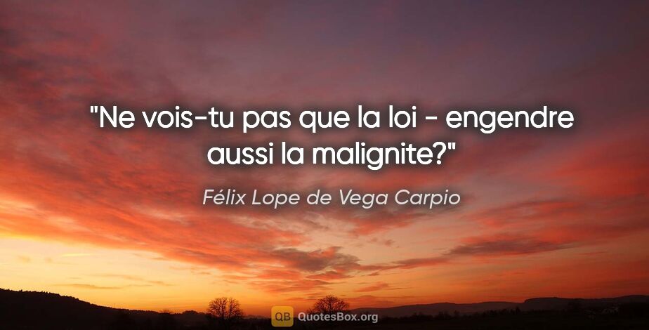 Félix Lope de Vega Carpio citation: "Ne vois-tu pas que la loi - engendre aussi la malignite?"