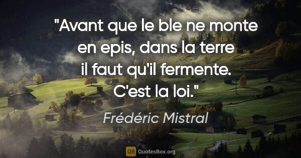 Frédéric Mistral citation: "Avant que le ble ne monte en epis, dans la terre il faut qu'il..."