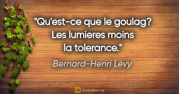 Bernard-Henri Lévy citation: "Qu'est-ce que le goulag? Les lumieres moins la tolerance."