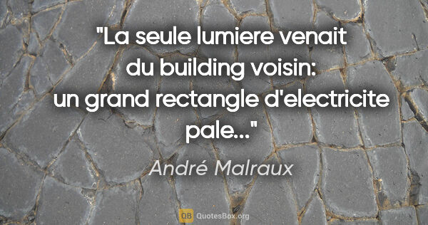 André Malraux citation: "La seule lumiere venait du building voisin: un grand rectangle..."