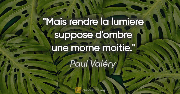 Paul Valéry citation: "Mais rendre la lumiere suppose d'ombre une morne moitie."