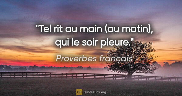 Proverbes français citation: "Tel rit au main (au matin), qui le soir pleure."