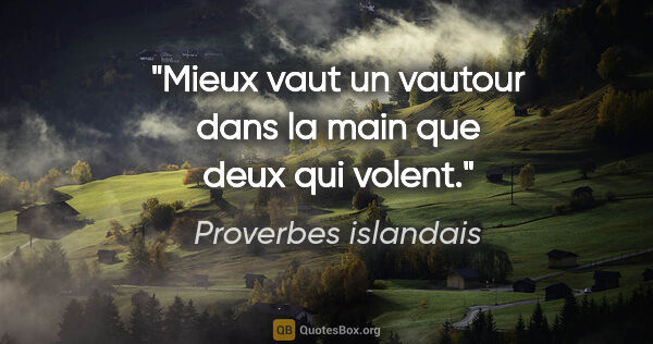 Proverbes islandais citation: "Mieux vaut un vautour dans la main que deux qui volent."