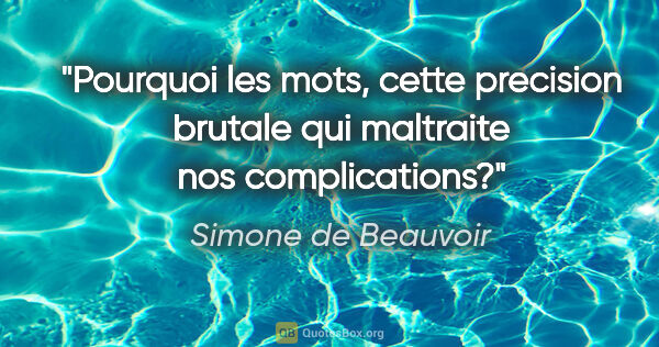 Simone de Beauvoir citation: "Pourquoi les mots, cette precision brutale qui maltraite nos..."