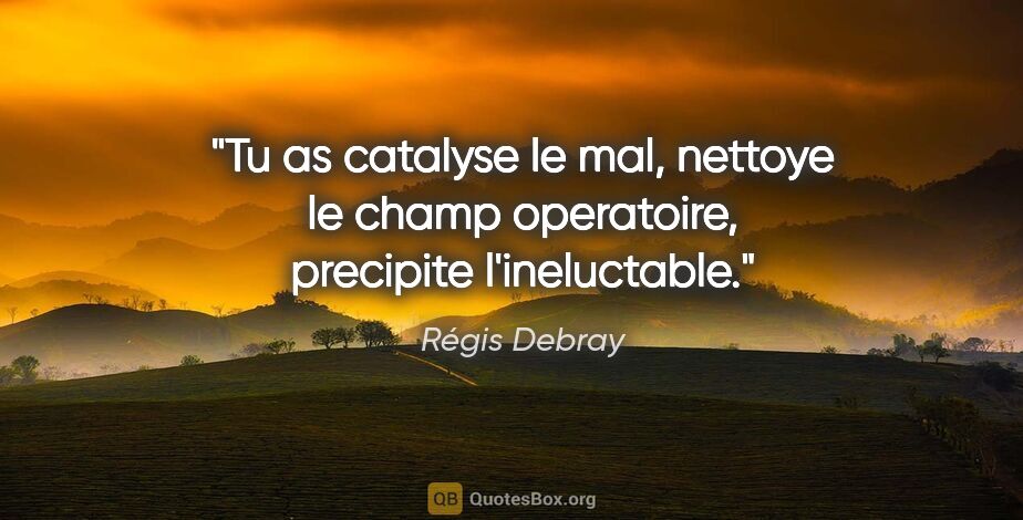 Régis Debray citation: "Tu as catalyse le mal, nettoye le champ operatoire, precipite..."