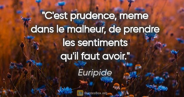 Euripide citation: "C'est prudence, meme dans le malheur, de prendre les..."