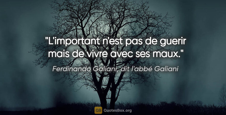 Ferdinando Galiani, dit l'abbé Galiani citation: "L'important n'est pas de guerir mais de vivre avec ses maux."