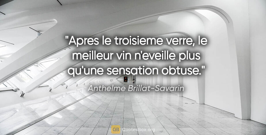 Anthelme Brillat-Savarin citation: "Apres le troisieme verre, le meilleur vin n'eveille plus..."