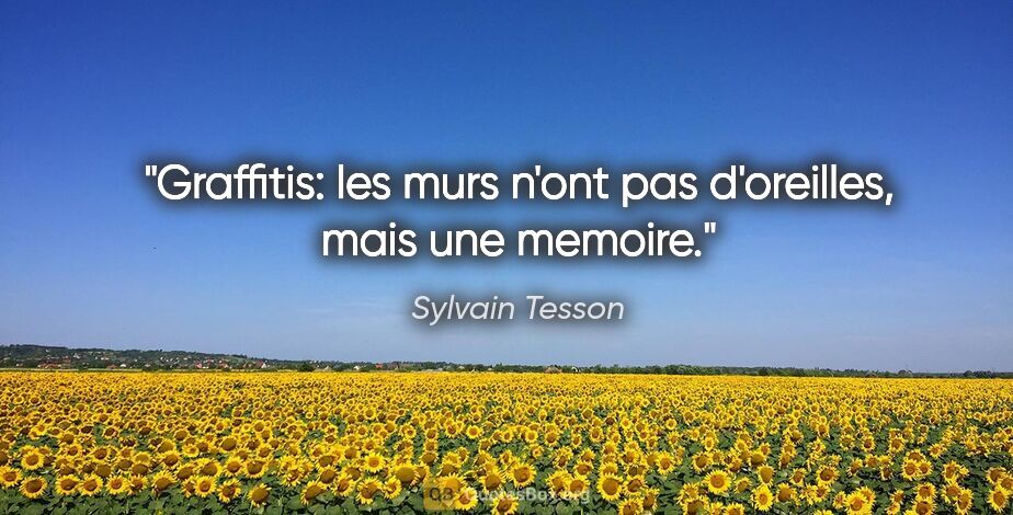 Sylvain Tesson citation: "Graffitis: les murs n'ont pas d'oreilles, mais une memoire."