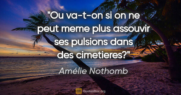 Amélie Nothomb citation: "Ou va-t-on si on ne peut meme plus assouvir ses pulsions dans..."